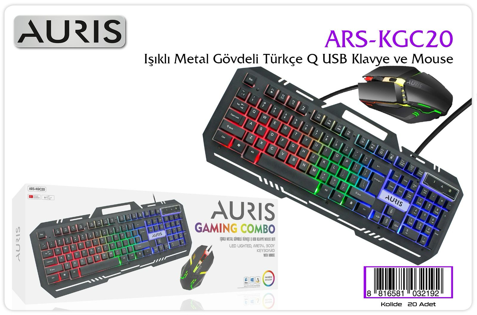 KGC20 KABLOLU IŞIKLI METAL KLAVYE - MOUSE